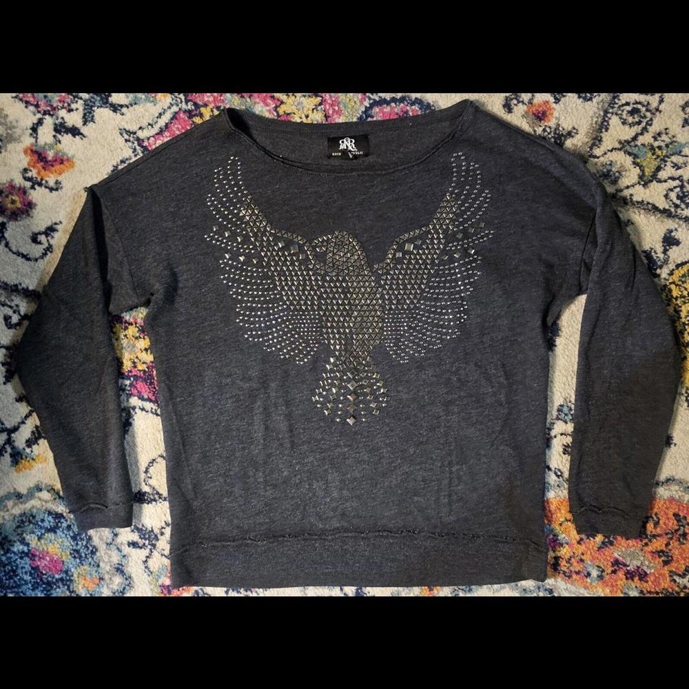 Phoenix Bird Studded Top Rock & Republic Raw Hem Top Sz M